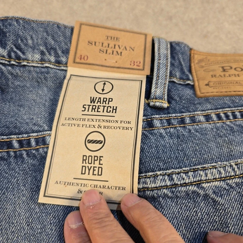 NWT Polo Ralph Lauren Sullivan Slim Jeans Men 40x32 Blue Warp Stretch Distressed